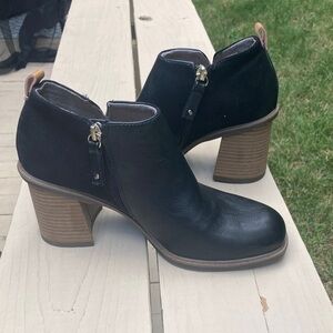 Dr. Scholl's Black Ankle Booties with Brown Heel